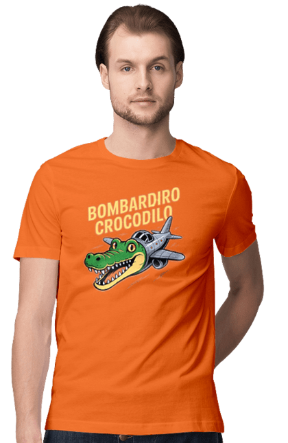 Футболка чоловіча з принтом "Bombardino Crocodilo". Bombardino, bombardino crocodilo, crocodilo, бомбардиро крокодило, бомбардіно крокоділо, крокодил, крокодил літак, крокодил мем, мем бомбардине крокодило, меми. 2070702