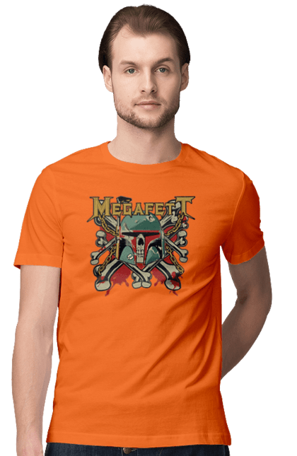 Футболка мужская с принтом Megafett. Boba fett, megadeth, megafett, боба фетт, звездные войны, клон, охотник за головами. 2070702