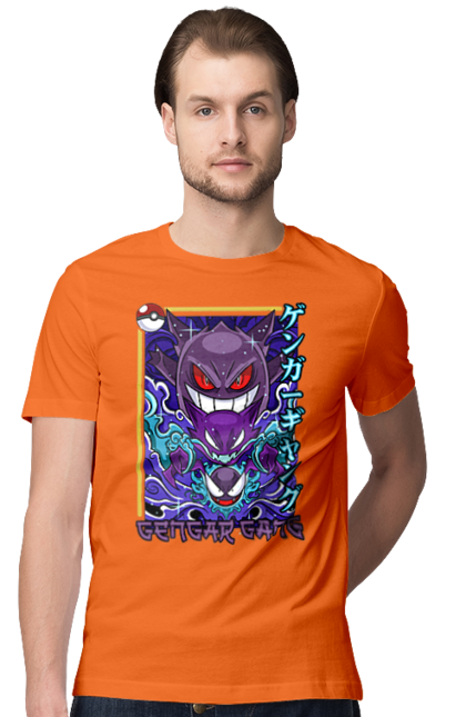 Men's t-shirt with prints Pokemon Gengar. Anime, fushigibana, games, gengar, nintendo, pokemon, pokemon go. 2070702