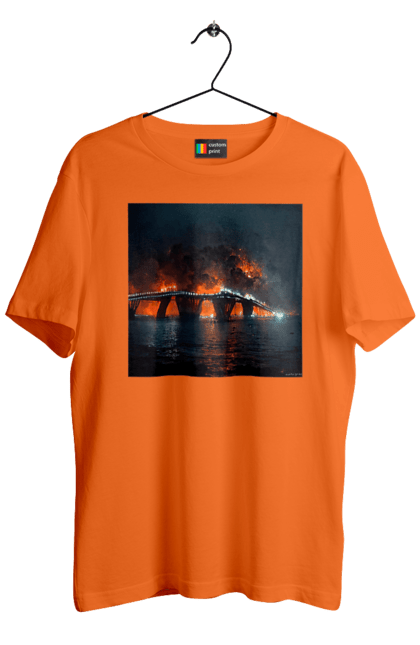 Футболка чоловіча з принтом "Кримський мост горить". Армія росії, армія україни, годить, зсу, крим, мост, удар, удар зсу. 2070702