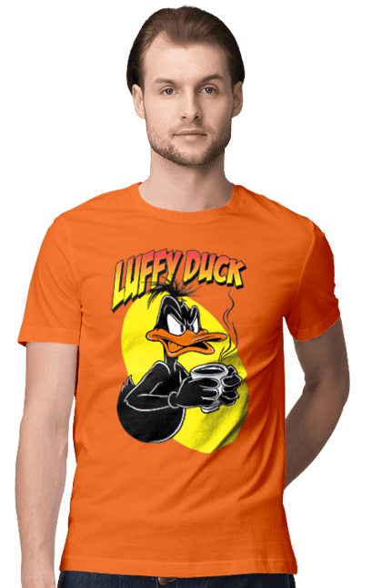 Men's t-shirt with prints Daffy Duck. Cartoon, character, daffy duck, duck, looney tunes, merrie melodies, warner brothers. 2070702