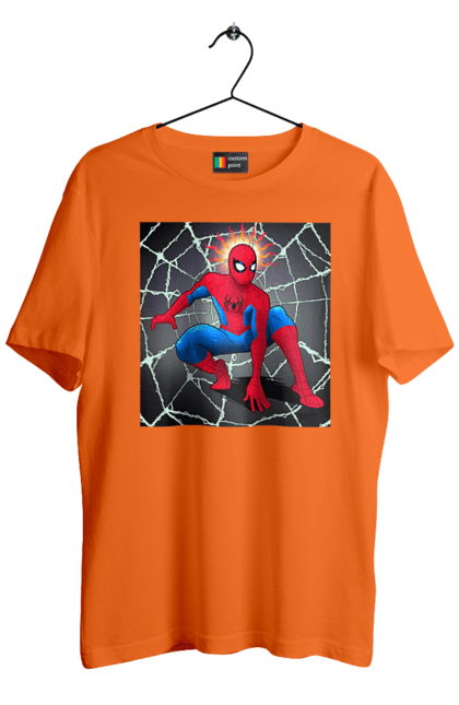 Футболка чоловіча з принтом "Людина павук в павутинні". Герой, людина павук, марвел, павук, павутина, рятувальник, спайдермен. CustomPrint.market