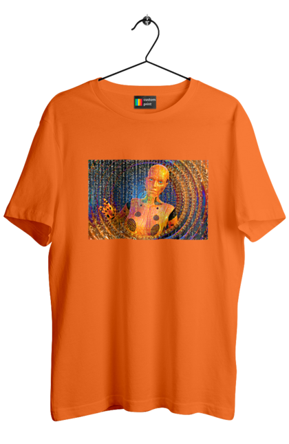 Футболка чоловіча з принтом "Штучний інтелект". Айті, айтішник, гик, жінка, знання, інженер, інтелект, кібер, кібернетика, кіборг, код, комп, комп`ютерник, кристал, машинне навчання, мікросхема, мозок, портрет, програміст, професіонал, професія, розробник, розум, хакер, чіп, штучний інтелект, штучний розум. 2070702