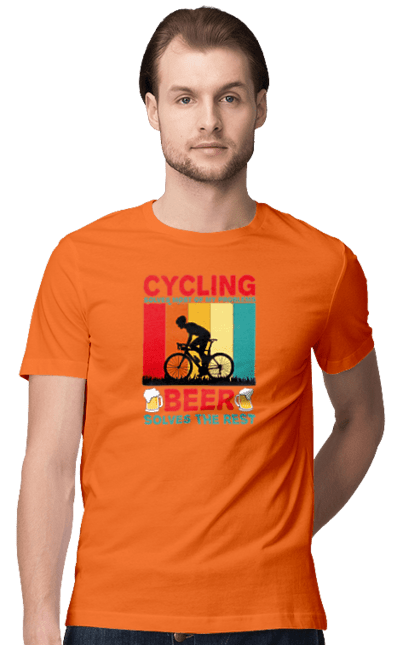 Футболка чоловіча з принтом "Cycling Beer". Алкоголь, брутальні, велосипед, веселі, для спортсменів, літні, пиво, спорт, чоловічі. 2070702