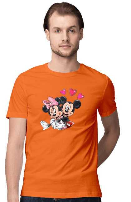 Men's t-shirt with prints Mickey Mouse and Minnie Mouse. Cartoon, disney, mickey, mickey mouse, minnie mouse. 2070702