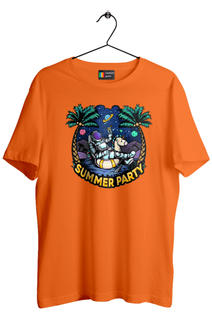 Футболка чоловіча з принтом "Літній Паті З Космонавтом". Космонавт, космос, літо. 2070702