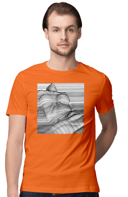 Футболка чоловіча з принтом "Дівчина В Смужку". Гола, сиськи. 2070702