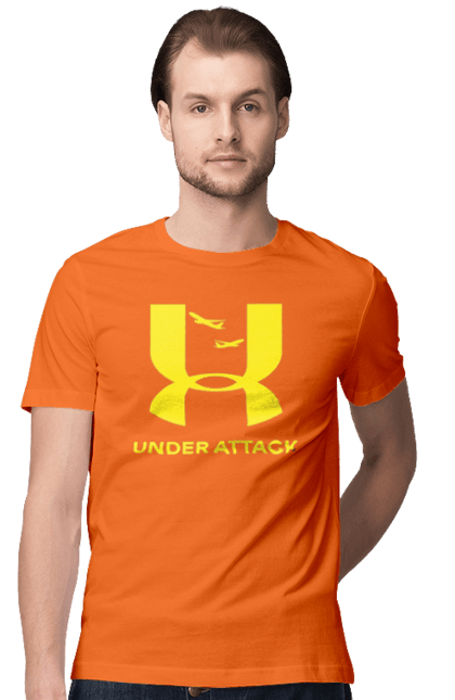 Футболка чоловіча з принтом "Under Attack yellow". Андер армор, бренди, гумор, приколи, прикольні, ундер армор. 2070702
