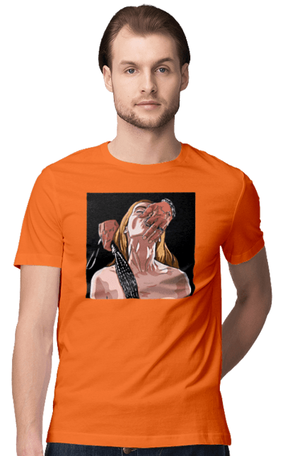 Футболка чоловіча з принтом "Дівчина У Полоні Чоловіка З Батогами". Батіг, пристрасть, смоктати. 2070702