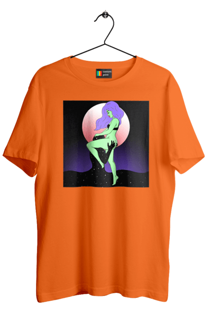 Футболка чоловіча з принтом "Зелена Дівчина І Місяць". Інопланетянка, місяць. 2070702