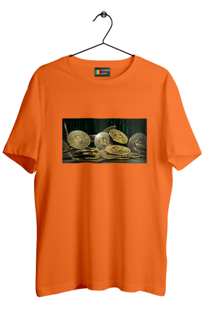 Футболка чоловіча з принтом "Біткойн". Багатство, біткойн, валюта, гроші, криптовалюта, курс, майнінг, матриця, монета, розкіш, цифровий світ. 2070702