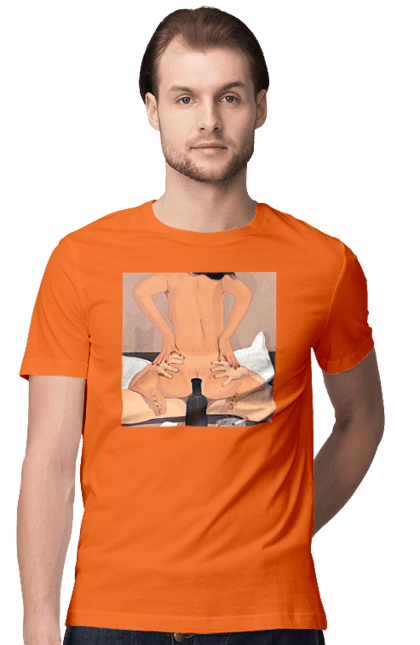 Футболка чоловіча з принтом "Гола Дівчина, Пляшка І Сигарети". Гола, зверху. 2070702