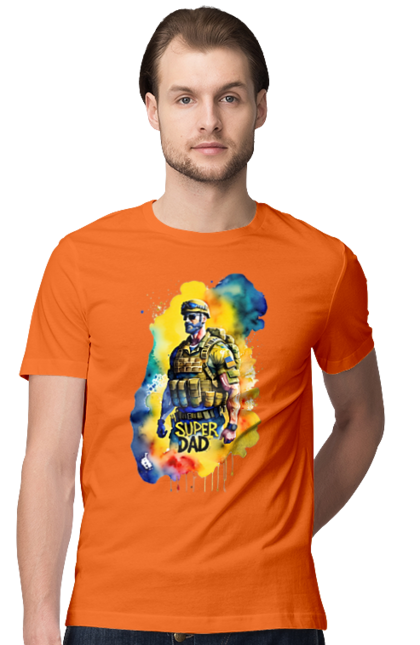 Футболка чоловіча з принтом "Супер тато ЗСУ". День батька, день тата, зсу, люблю тата, супер, супер тато, супер тато зсу, тато, тато зсу, україна. 2070702