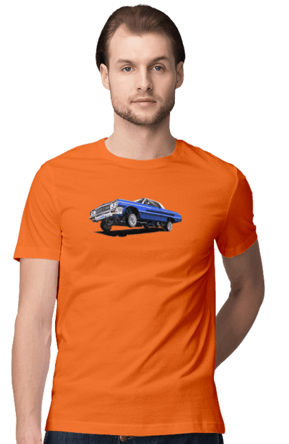 Men`s t-shirt with prints Car. Blue, car, chevrolet, classic, impala, lowrider. 2070702