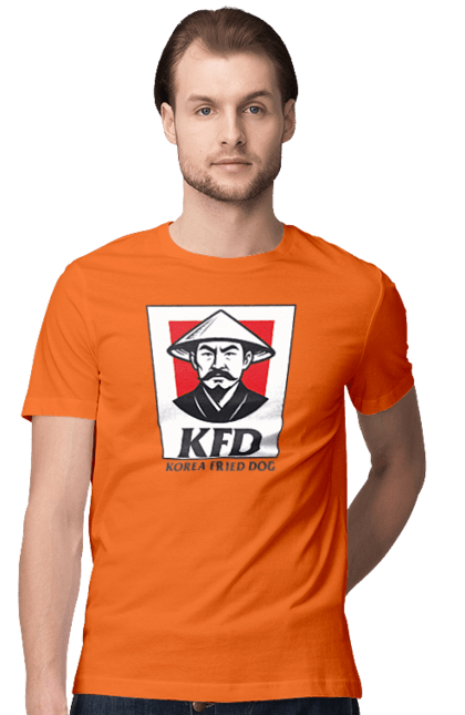 Футболка чоловіча з принтом "Korea Fried Dog". Бренди, гумор, жартівливі, кфц, літні, прикольні, смішні, фаст-фуд. 2070702