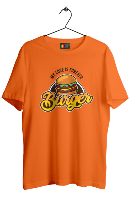 Футболка чоловіча з принтом "Бургер моя любов назавжди". Бургер, гамбургер, їжа, обжора, смаколик, фастфуд, чизбургер. CustomPrint.market