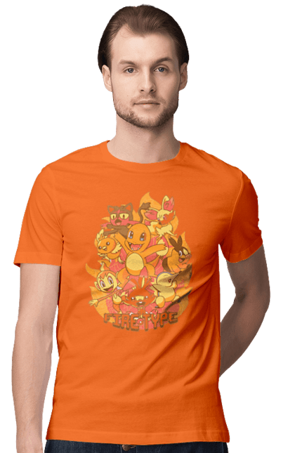 Men's t-shirt with prints Pokemon Charmander. Anime, charmander, games, nintendo, pokemon, pokemon go. 2070702