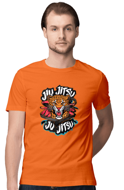 Men's t-shirt with prints Jujutsu. Animal, japan, jiu jitsu, jujutsu, leopard, martial arts, ninja, samurai, sport. 2070702