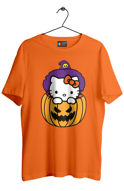 Футболка мужская с принтом Хелло Китти Хэллоуин. Halloween, hello kitty, witch, бренд, ведьма, кот, котенок, персонаж, хелло китти, хэллоуин. 2070702