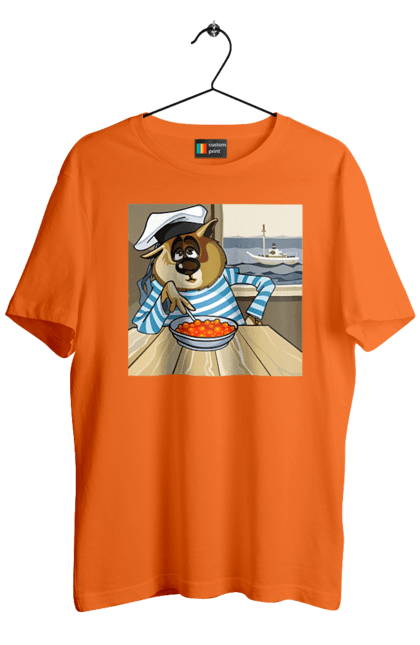 Футболка чоловіча з принтом "Кот Моряк, На Кораблі Їсть Червону Ікру". Ікра, кіт, корабель, моряк. 2070702