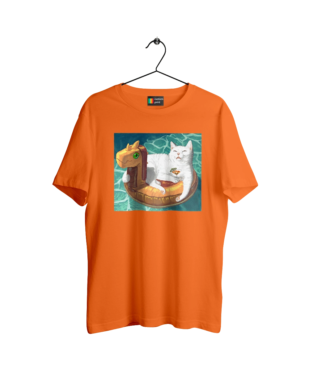 Білий кіт у плавальному колі, на відпочинку