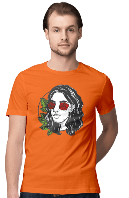 Футболка чоловіча з принтом "Дівчина З Трояндами На Очах". Дівчина, троянда. 2070702