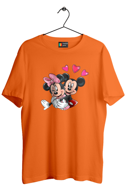 Men's t-shirt with prints Mickey Mouse and Minnie Mouse. Cartoon, disney, mickey, mickey mouse, minnie mouse. 2070702