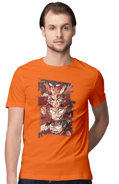 Men's t-shirt with prints Hero Fight. Anime, attack on titan, battle, blade, demon, hero academy, main character, manga. 2070702