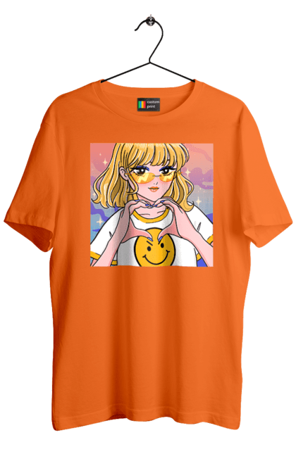 Футболка чоловіча з принтом "Жовта Дівчинка". Аніме, дівчинка, смайл. 2070702