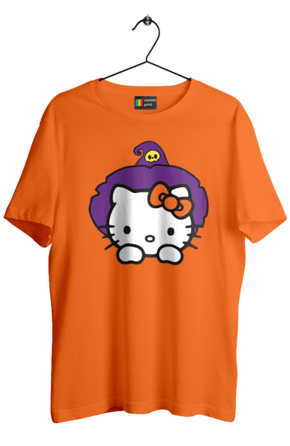 Футболка мужская с принтом Хелло Китти Хэллоуин. Halloween, hello kitty, witch, бренд, ведьма, кот, котенок, персонаж, хелло китти, хэллоуин. 2070702