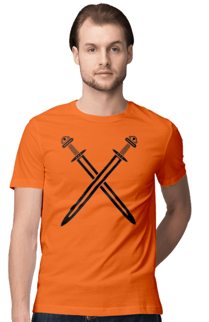 Футболка чоловіча з принтом "Два схрещені мечі". Вікінги, зброя, меч, мечі, схрещені мечі. CustomPrint.market