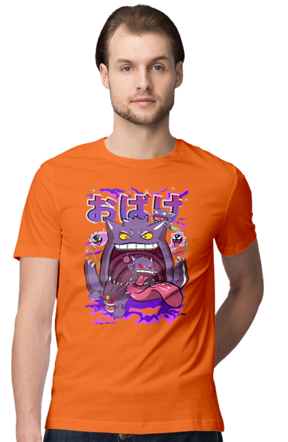Men`s t-shirt with prints Pokemon Gengar. Anime, fushigibana, games, gengar, nintendo, pokemon, pokemon go. 2070702