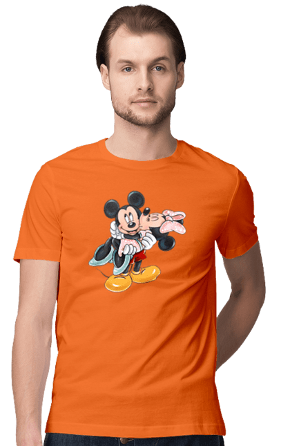 Men's t-shirt with prints Mickey Mouse and Minnie Mouse. Cartoon, disney, mickey, mickey mouse, minnie mouse. 2070702