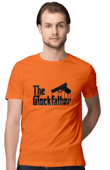 Футболка чоловіча з принтом "The GlockFather". Gangster, glockfather, godfather, godfather reference, вогнепальна зброя, гангстер, глок, зброя, пістолет, пістолет. 2070702