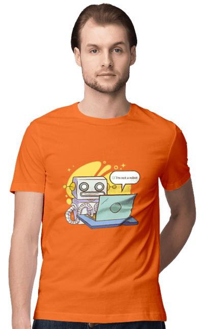 Футболка чоловіча з принтом "Я не робот Хакер зрозуміє 404 до дня програміста". 404, aws, backend, c++, cloud, css, frontend, golang, java, js, linux, python, script, web, ай ті, айті, айтішник, верстка, дата, код, компьютер, лаптоп, облако, ошибка, програміст, программа, программист, програмування, робот, хакер, язык. 2070702