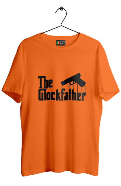 Футболка чоловіча з принтом "The GlockFather". Gangster, glockfather, godfather, godfather reference, вогнепальна зброя, гангстер, глок, зброя, пістолет, пістолет. 2070702