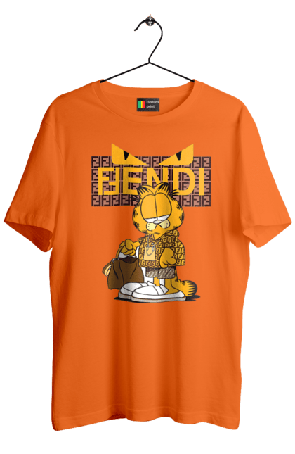 Футболка мужская с принтом Fendi Гарфилд. Fendi, garfield, бренд, гарфилд, дом моды, италия, люкс, мода, сумка, фенди. 2070702