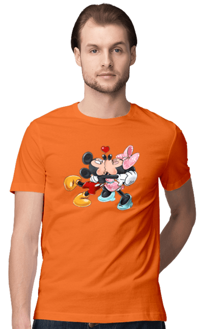 Men's t-shirt with prints Mickey Mouse and Minnie Mouse. Cartoon, disney, mickey, mickey mouse, minnie mouse. 2070702