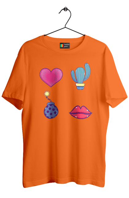 Футболка чоловіча з принтом "Серце, Кактус, Бомба, Губи". Бомба, губи, кактус, серце. 2070702