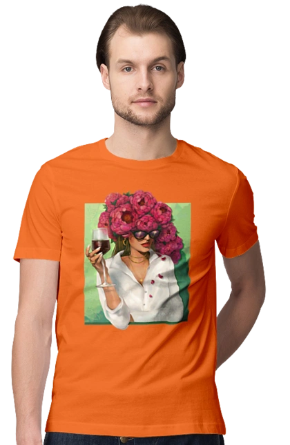 Girl with peonies and a glass