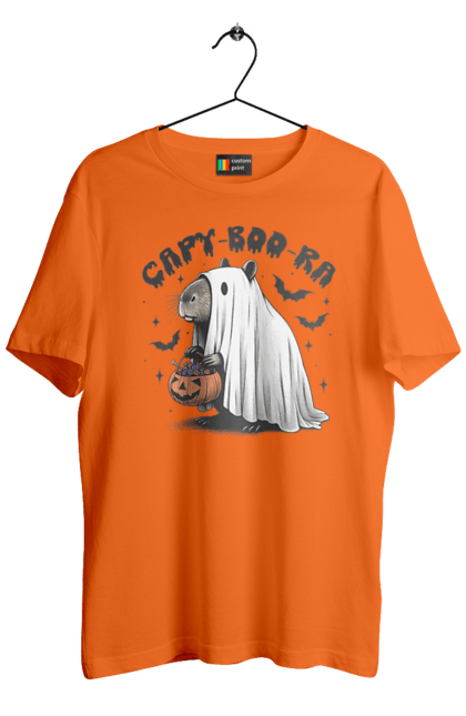 Men's t-shirt with prints Capybara Halloween. Animal, capybara, ghost, halloween, holiday, moon, pumpkin, rodent. 2070702