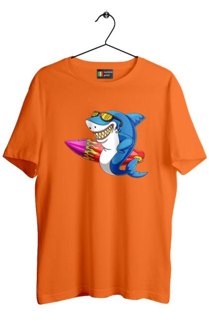 Футболка мужская с принтом Акула В Очках С Серфингом. Акула, лето, очки, серфинг. 2070702