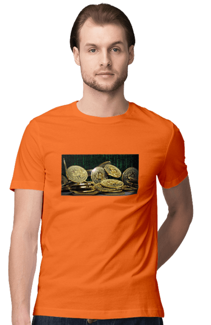 Футболка чоловіча з принтом "Біткойн". Багатство, біткойн, валюта, гроші, криптовалюта, курс, майнінг, матриця, монета, розкіш, цифровий світ. 2070702