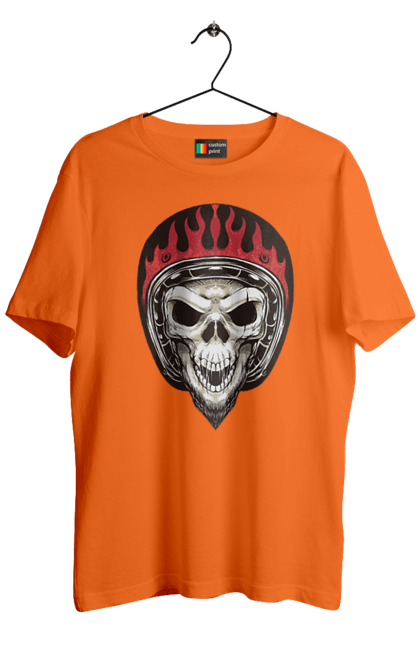 Men`s t-shirt with prints Skull in a motorcycle helmet. Helmet, moto, skeleton, skull. 2070702
