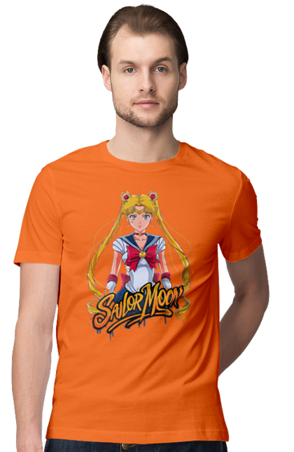 Men's t-shirt with prints Sailor Moon. Anime, drama, magical girl, sailor moon, tv series, usagi tsukino. 2070702