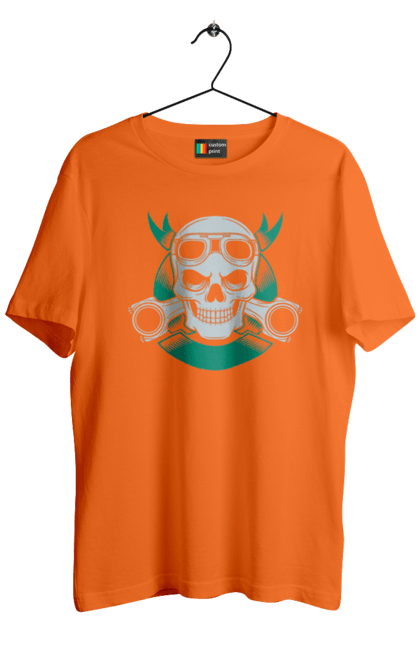 Футболка чоловіча з принтом "череп мотолюбитель". Байк, мото, окуляри, череп. 2070702