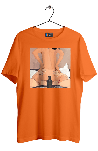 Футболка чоловіча з принтом "Гола Дівчина, Пляшка І Сигарети". Гола, зверху. 2070702