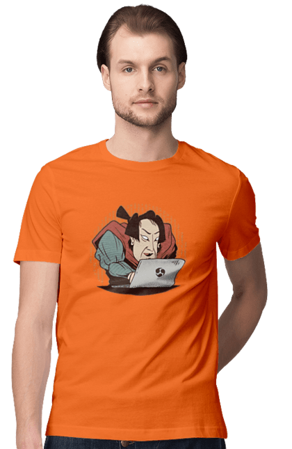 Футболка чоловіча з принтом "Ніндзя програміст". Angular, c, css, html, it, javascript, jquery, php, python, react, svelt, vue, айтишник, айті, гумор, код, кодувати, прогер, програміст, програмісти, ти ж, ти ж програміст, тиж програміст. 2070702