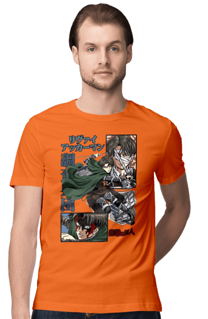 Men's t-shirt with prints Attack on Titan Levi. Ackerman, anime, attack on titan, levi, manga, shingeki no kyojin, survey corps. 2070702