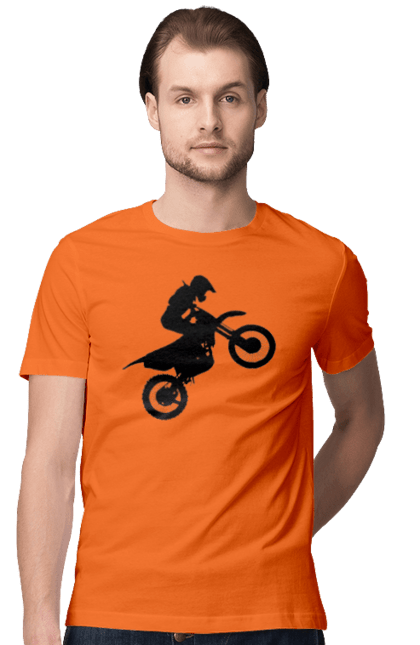 Футболка чоловіча з принтом "Силует Мотоцикліста". Мотоцикл, мотоцикліст, шолом. 2070702